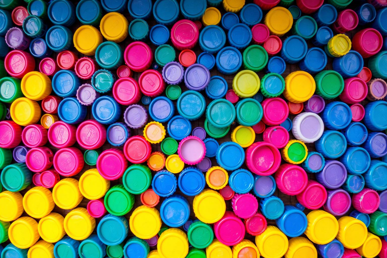 Hundreds of colorful plastic bottle caps